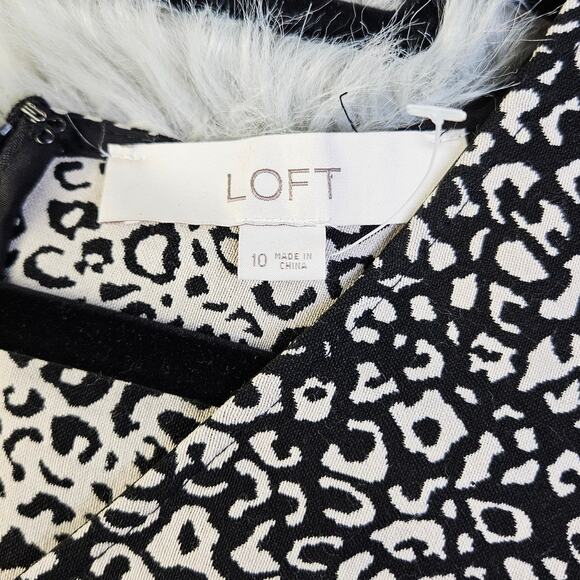LOFT Sleeveless Ruffle Hem Leopard Dress Size 10 Fit & Flare Chic Neutral Classy - Picture 8 of 11